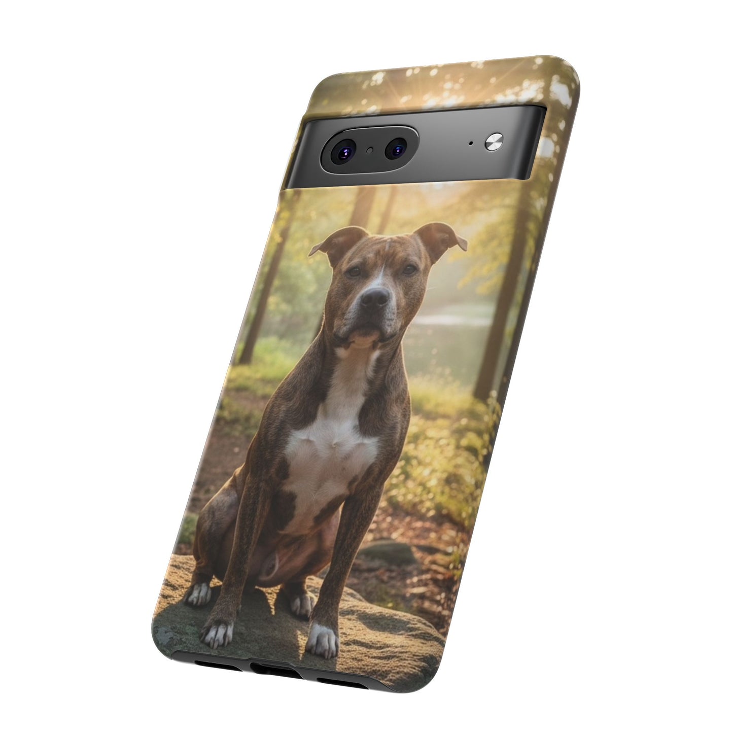 Pitbull Portrait Phone Case | Dog Lover Tough Case, Sunset Forest