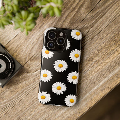 Black Daisy Floral Tough Phone Case – Cute Protective Cover for Iphone, Samsung Galaxy and Pixel