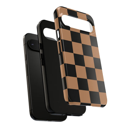 Brown Checkered Phone Case | Aesthetic Checkerboard iPhone & Samsung Tough Case
