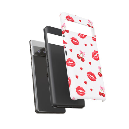 Red Lips & Cherry Phone Case – Y2K Retro Aesthetic Tough Cover