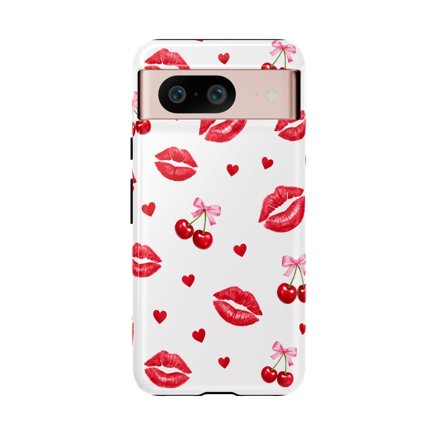 Red Lips & Cherry Phone Case – Y2K Retro Aesthetic Tough Cover