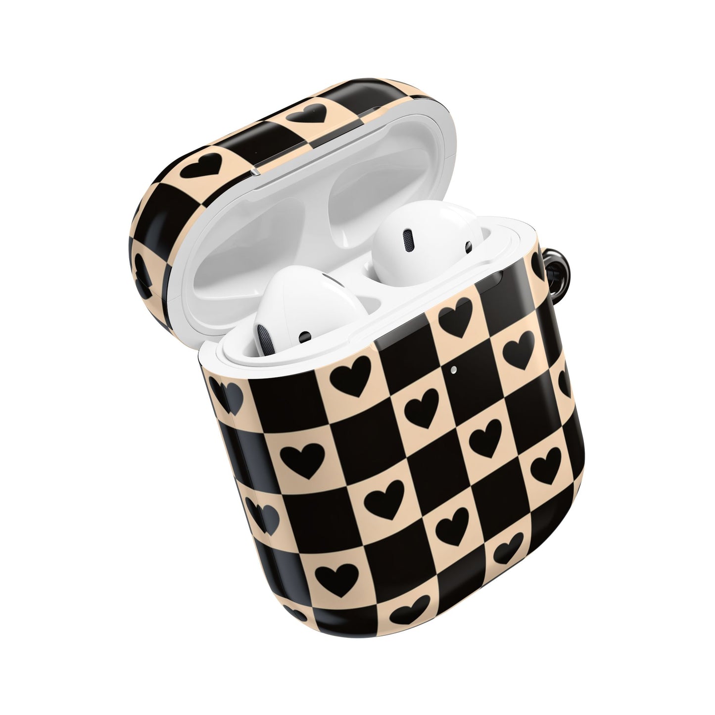 Checkerboard Heart AirPod Case — Retro Black & Beige Protective Cover