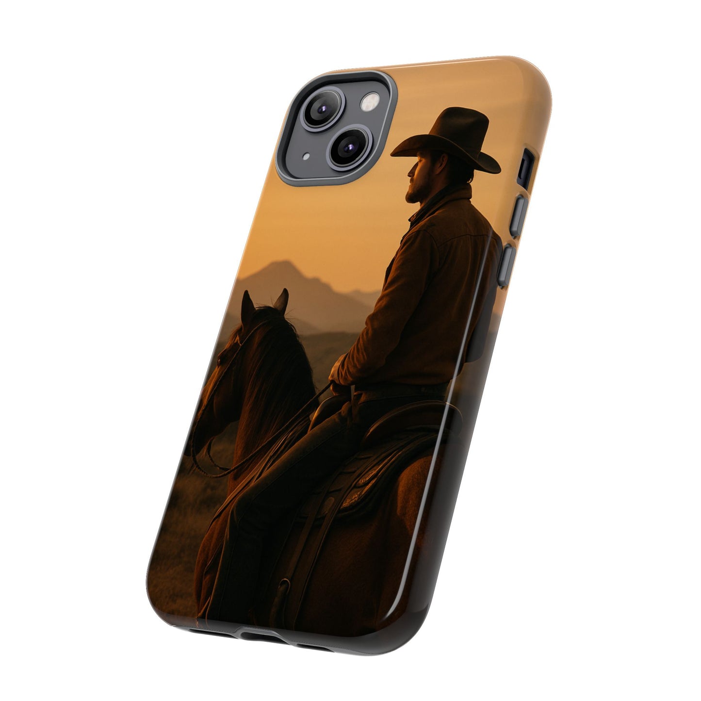 Western Cowboy Sunset Phone Case | Horse Rider Desert Aesthetic Tough Protective Case