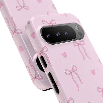 Pink Bow Heart Aesthetic Phone Case – Coquette Cute Tough Cover