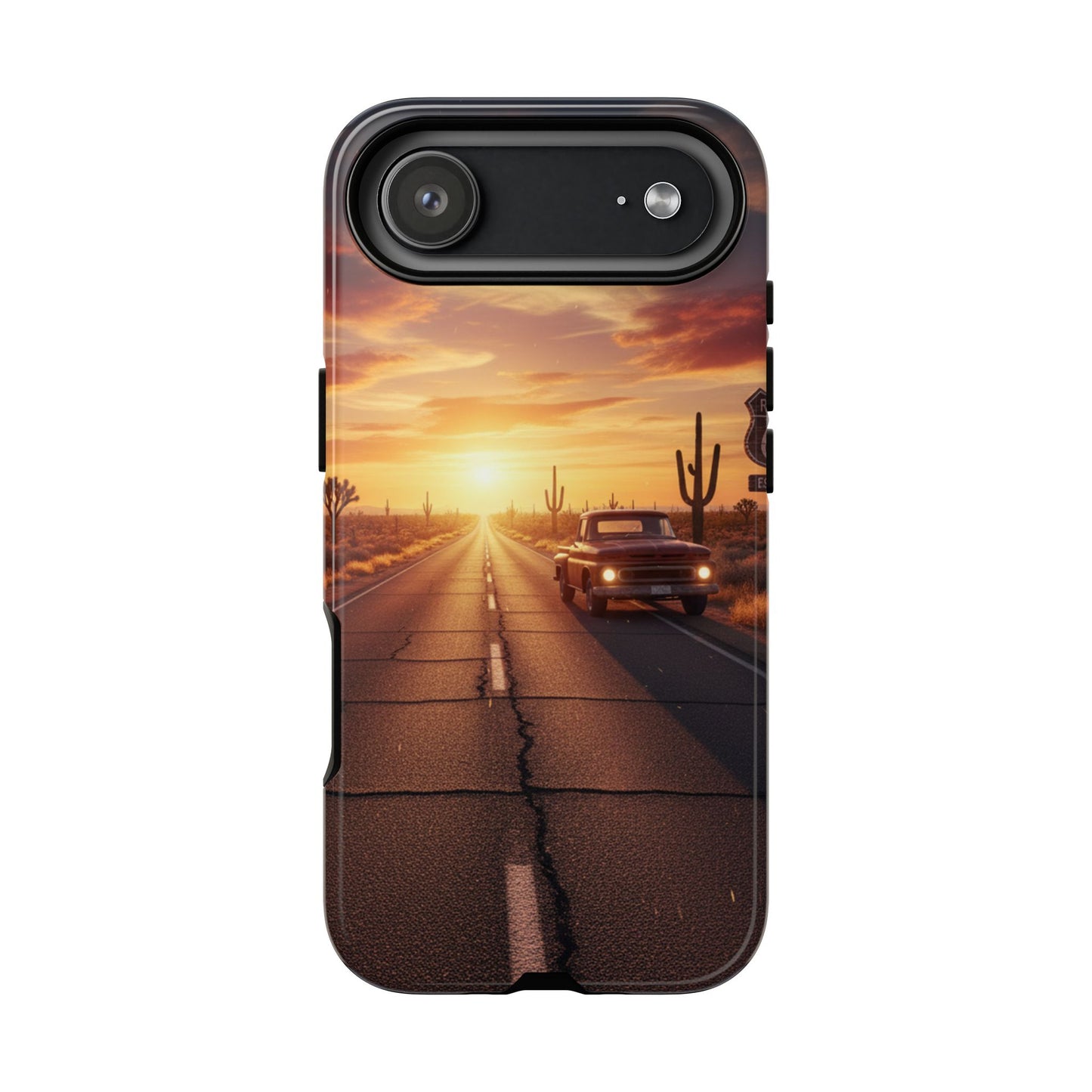 Route 66 Sunset Desert Highway Phone Case – Road Trip Travel Aesthetic Tough Case