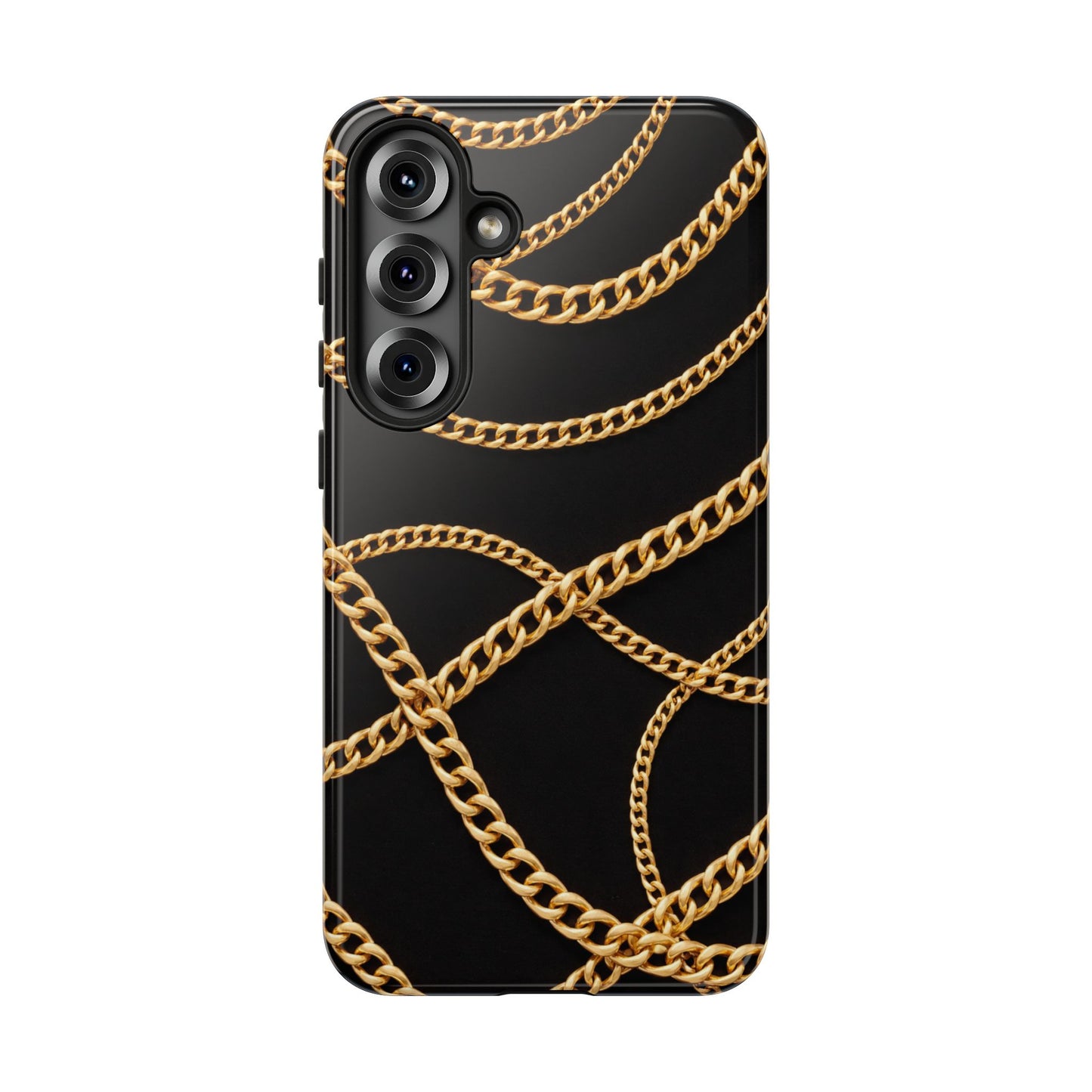 Luxury Gold Chain Phone Case – Black Designer Style Tough Protective Cover for Iphone, Samsung Galaxy and Pixel