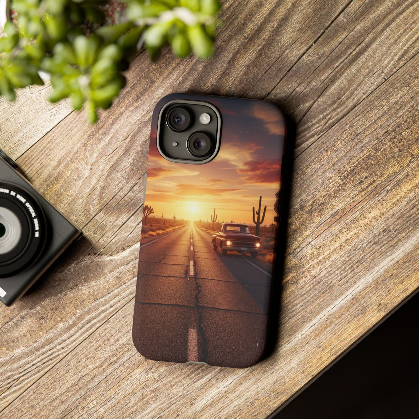 Route 66 Sunset Desert Highway Phone Case – Road Trip Travel Aesthetic Tough Case