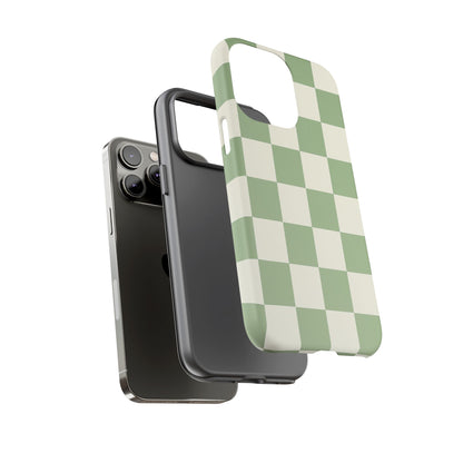 Sage Green Checkerboard Phone Case | Minimal Aesthetic Checkered iPhone & Samsung Tough Case