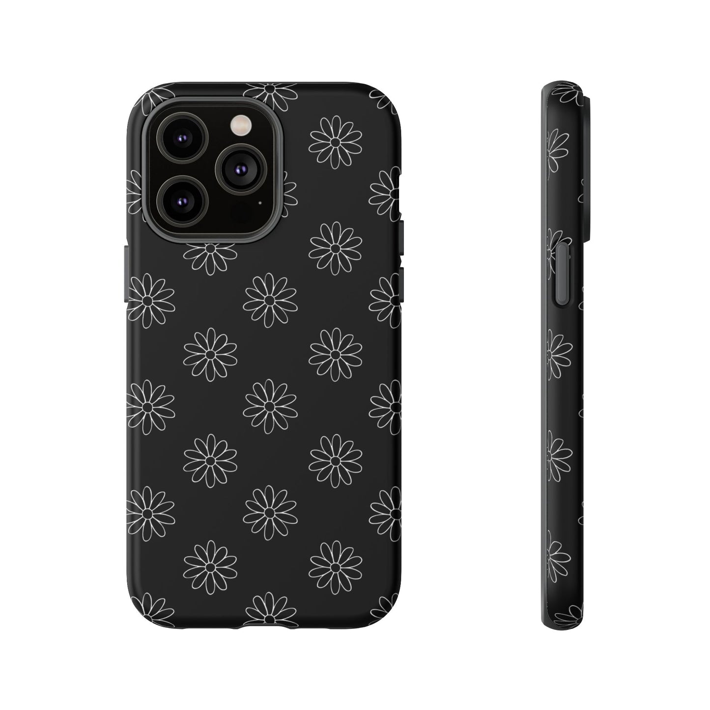 Black Daisy Floral Phone Case – Slim Protective Tough Case for Iphone, Samsung Galaxy and Pixel