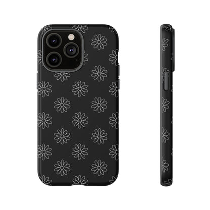 Black Daisy Floral Phone Case – Slim Protective Tough Case for Iphone, Samsung Galaxy and Pixel