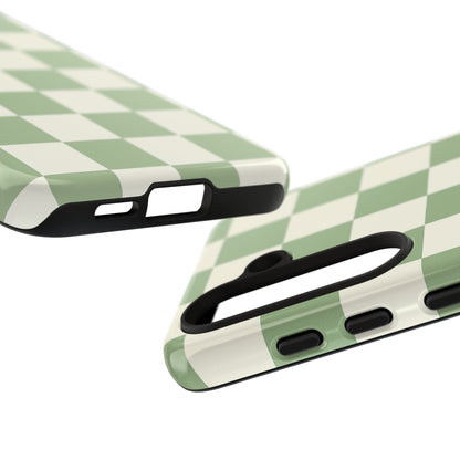 Sage Green Checkerboard Phone Case | Minimal Aesthetic Tough Case