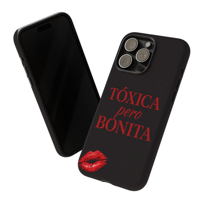 Toxica Pero Bonita Phone Case, Latina Quote Case, Red Lips Aesthetic, Spanish Saying Case, Trendy Tough Cover