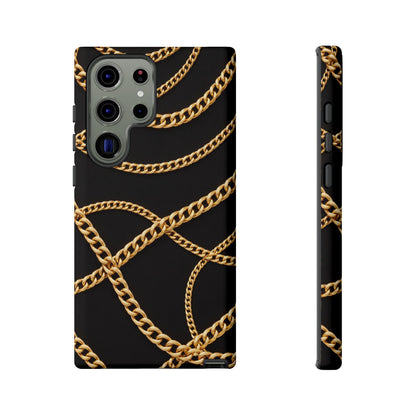 Luxury Gold Chain Phone Case – Black Designer Style Tough Protective Cover for Iphone, Samsung Galaxy and Pixel