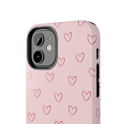 Pink Doodle Hearts Phone Case | Minimal Cute Heart Pattern Tough Case