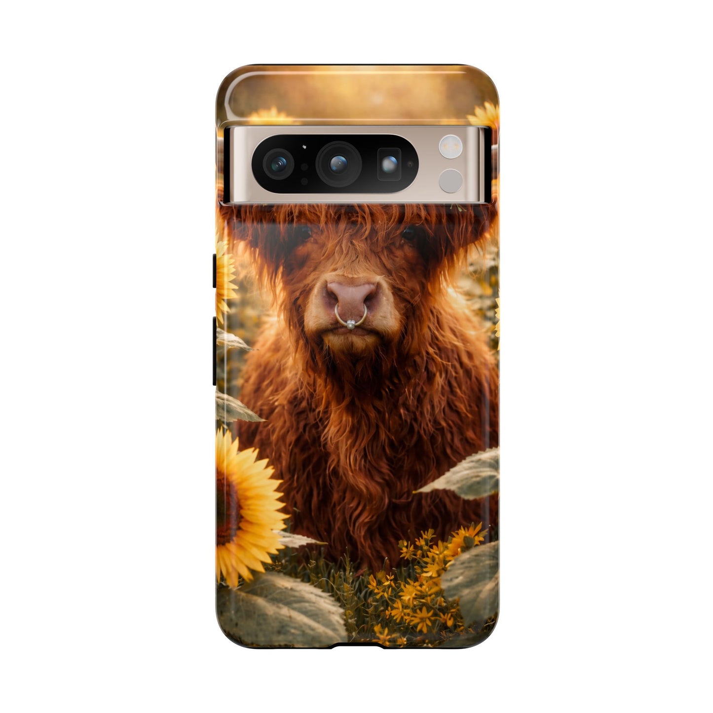 Highland Cow Sunflower Phone Case | Floral Farmhouse iPhone, Samsung Galaxy and Pixel Cover