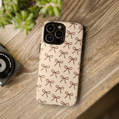 Coquette Bow Phone Case | Neutral Beige Aesthetic iPhone & Samsung Tough Case