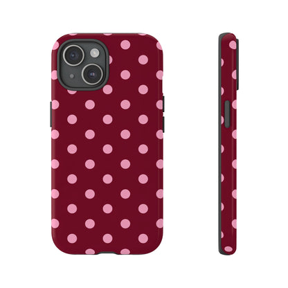 Pink Polka Dot Phone Case – Cute Aesthetic Tough Protective Phone Cover for Iphone, Samsung Galaxy and Pixel