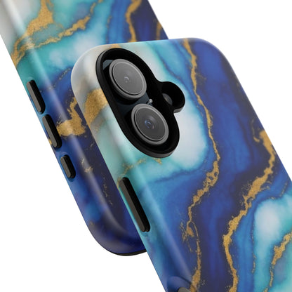 Blue & Gold Marble Phone Case – Luxury Resin Art Tough Case (iPhone, Samsung, Pixel)