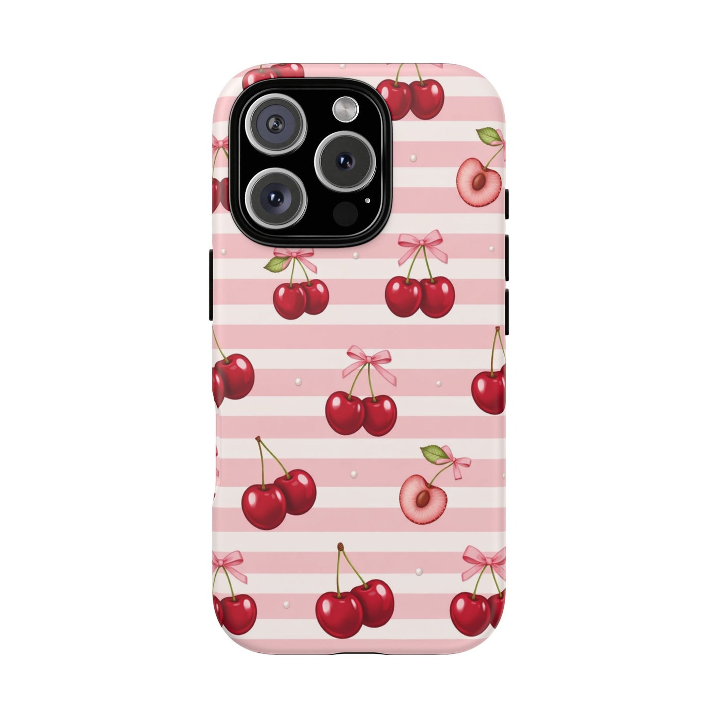Coquette Cherry Bow Phone Case | Cute Pink Aesthetic Cherry Pattern Tough Case for iPhone & Samsung