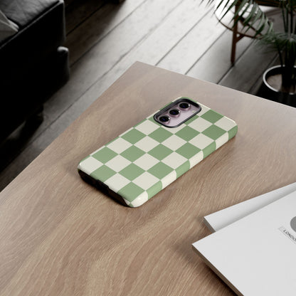 Sage Green Checkerboard Phone Case | Minimal Aesthetic Checkered iPhone & Samsung Tough Case