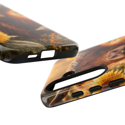 Highland Cow Sunflower Phone Case | Floral Farmhouse iPhone, Samsung Galaxy and Pixel Cover