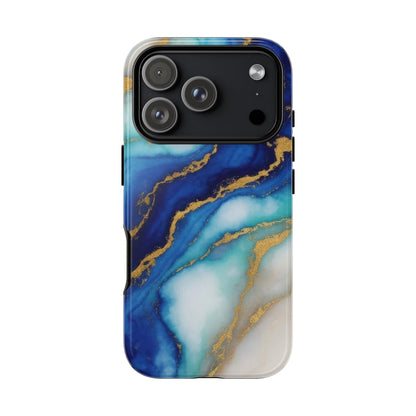 Blue & Gold Marble Phone Case – Luxury Resin Art Tough Case (iPhone, Samsung, Pixel)