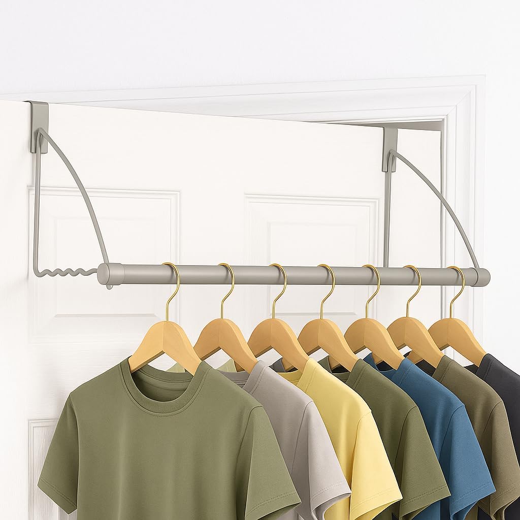 over the Door Hanger - Door Rack Hangers for Clothes - Space Saving Designed for Bedroom & Bathroom - Ideal for Clothes & Towels - Drying Rack, Gray