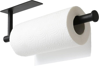 Paper Towel Holder - under Cabinet Paper Towel Holder for Kitchen, Adhesive Paper Towel Roll Rack for Bathroom Towel, Wall Mounted Matte Black Paper Towel Rack, SUS304 Stainless Steel