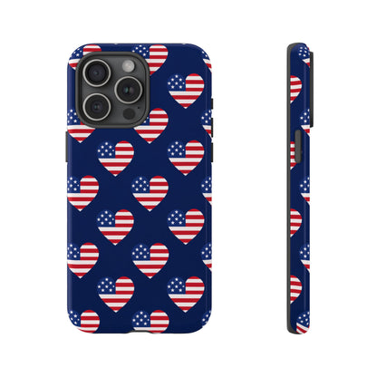 Patriotic American Flag Heart Phone Case – Tough Shockproof, USA Stars & Stripes for Iphone, Samsung Galaxy and Pixel