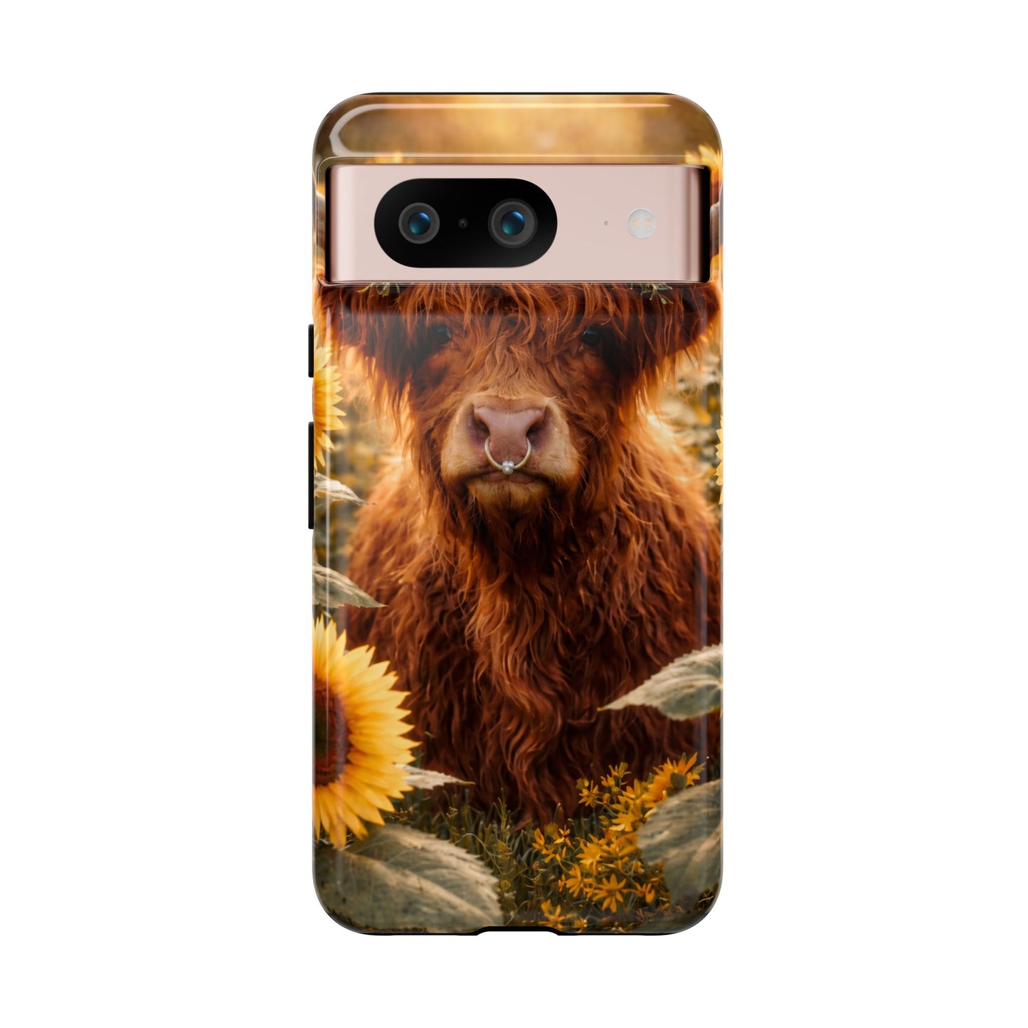 Highland Cow Sunflower Phone Case | Floral Farmhouse iPhone, Samsung Galaxy and Pixel Cover