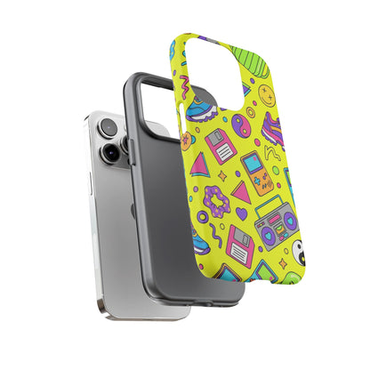 90s Retro Neon Phone Case – Y2K Nostalgia Colorful Icons Tough Protective Case