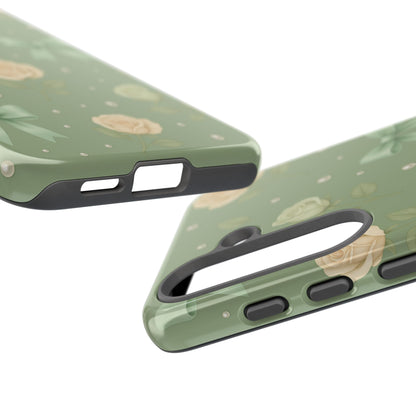 Vintage Rose Bow Phone Case – Sage Green Floral Coquette Aesthetic Tough Case (iPhone, Samsung, Pixel)