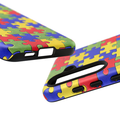 Colorful Puzzle Phone Case, Autism Awareness Jigsaw Design, Tough Protective Case, iPhone & Samsung Case, Vibrant Puzzle Pattern