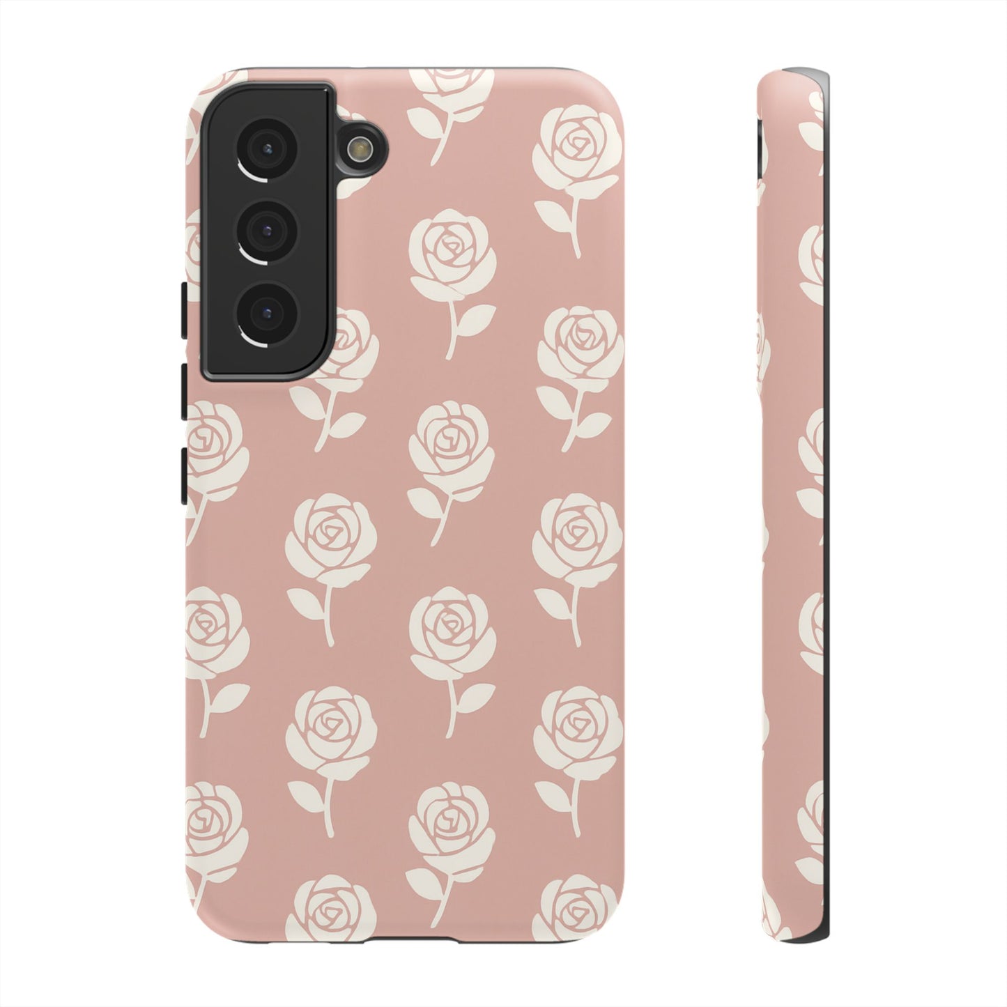 White Rose Pattern Tough Phone Case | Elegant Floral Aesthetic Case for Iphone, Samsung Galaxy and Pixel