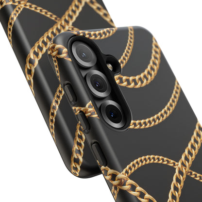 Luxury Gold Chain Phone Case – Black Designer Style Tough Protective Cover for Iphone, Samsung Galaxy and Pixel