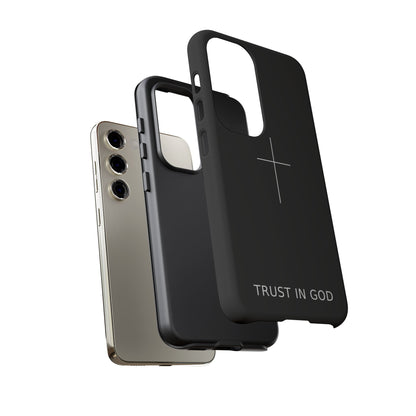 Trust in God Phone Case Minimal Cross Christian Black Tough Cover