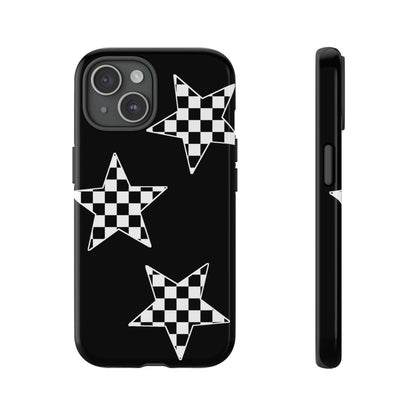 Checkered Star Tough Phone Case – Black Retro Graphic Protective Cover for Iphone, Samsung Galaxy and Pixel