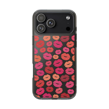 Kiss Print Clear Phone Case | Red Lip Pattern Impact-Resistant Case