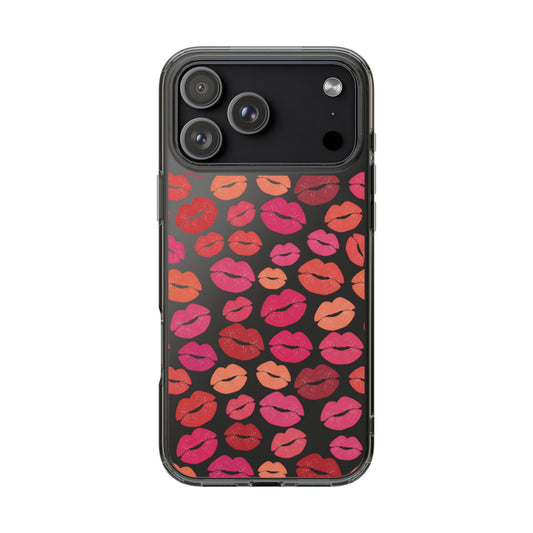 Kiss Print Clear Phone Case | Red Lip Pattern Impact-Resistant Case
