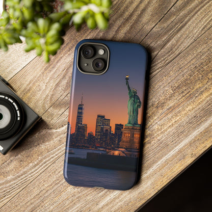 Statue of Liberty Sunset Phone Case – New York City Skyline Travel Aesthetic Tough Case
