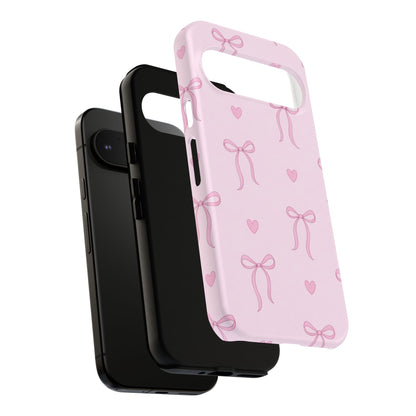 Pink Bow Heart Aesthetic Phone Case – Coquette Cute Tough Cover
