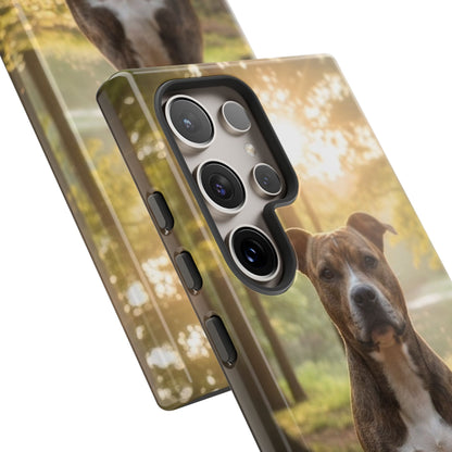 Pitbull Portrait Phone Case | Dog Lover Tough Case, Sunset Forest