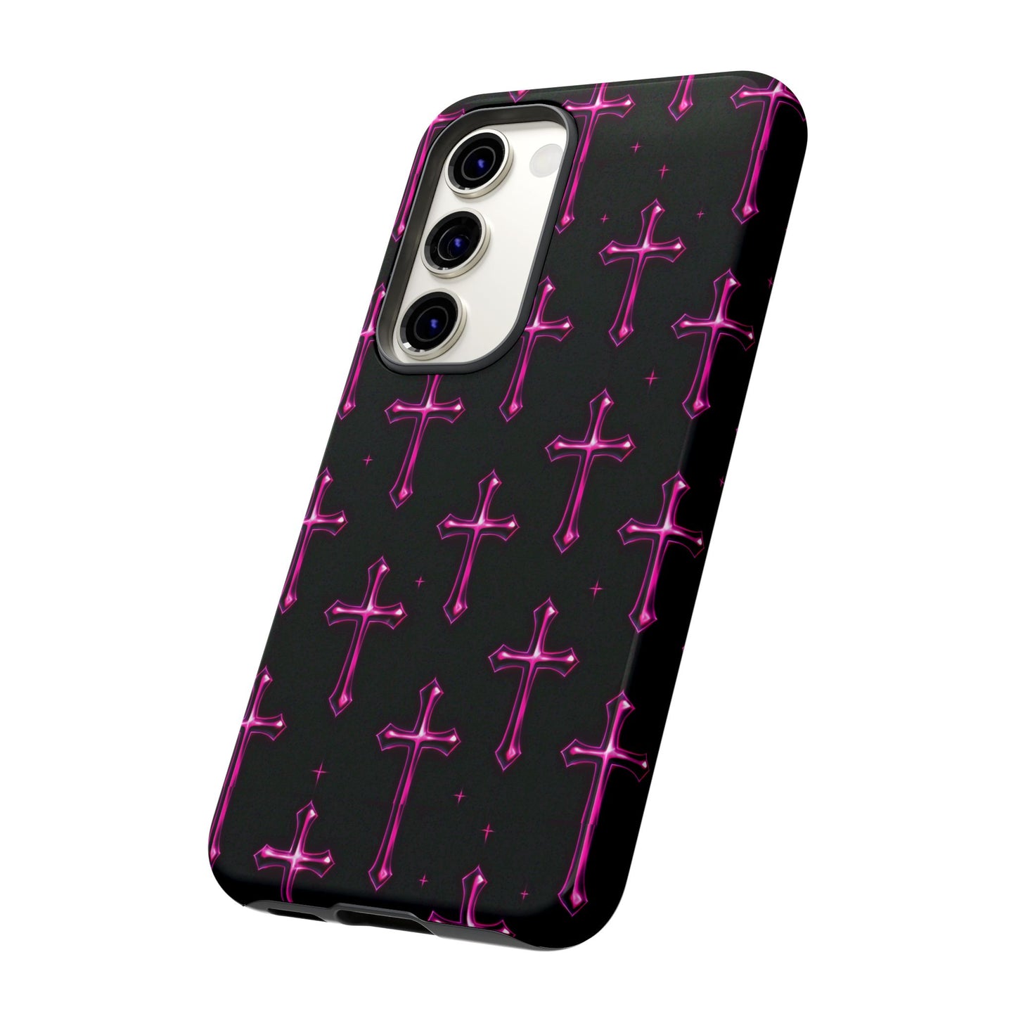 Neon Pink Cross Pattern Phone Case | Tough Protective Case for Iphone, Samsung Galaxy and Pixel
