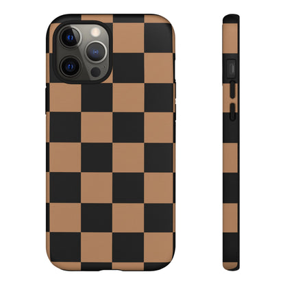 Brown Checkered Phone Case | Aesthetic Checkerboard iPhone & Samsung Tough Case