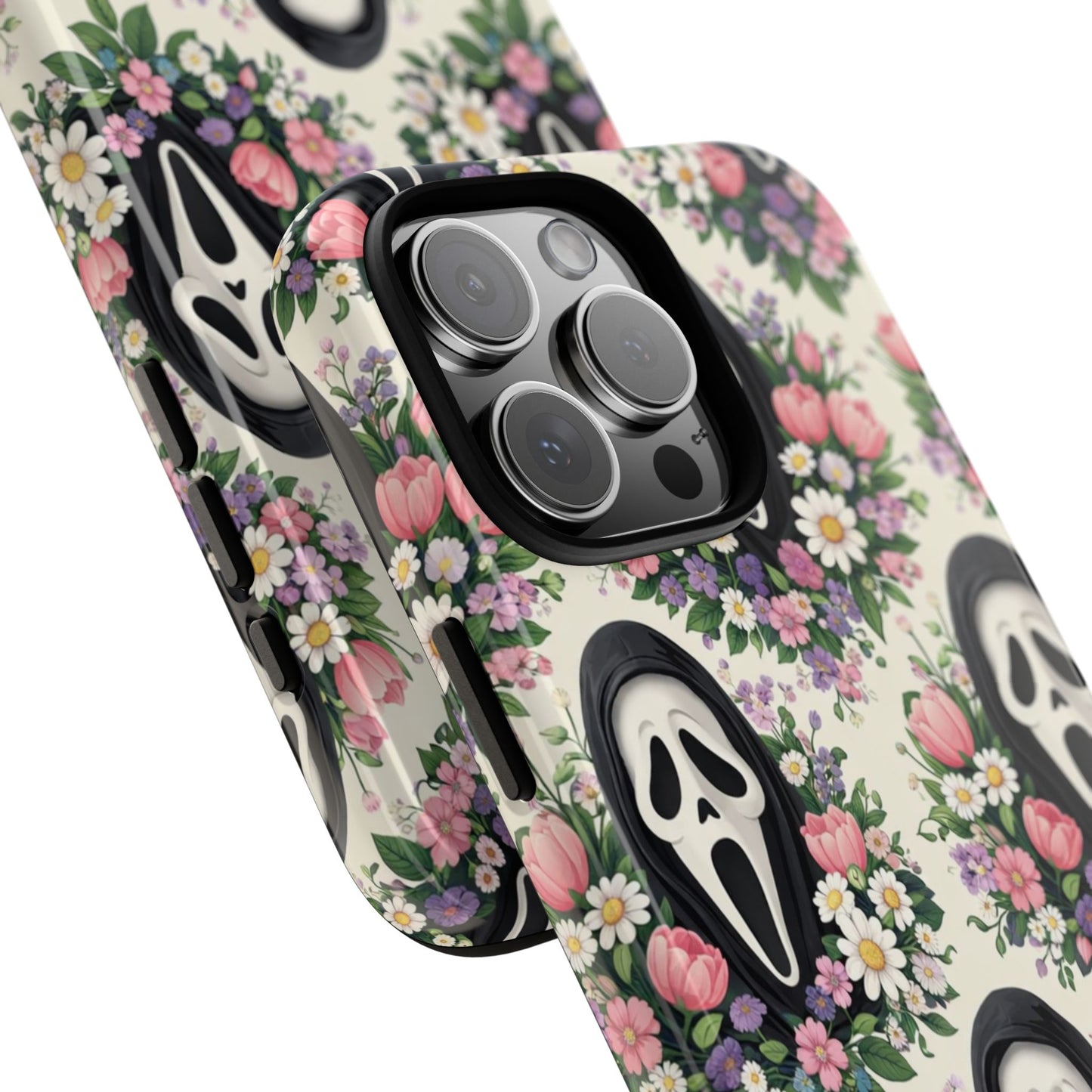 Floral Ghost Face Aesthetic Phone Case – Cute Spooky Tough Cover