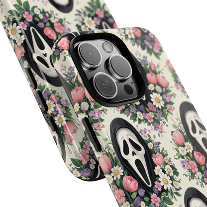 Floral Ghost Face Aesthetic Phone Case – Cute Spooky Tough Cover