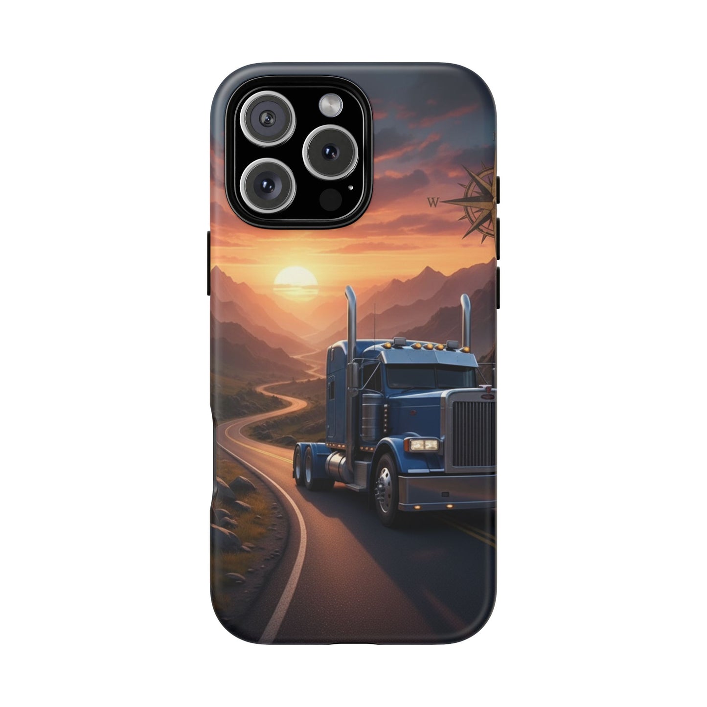 Semi Truck Sunset Phone Case | Trucker Gift | Diesel Truck Highway Road iPhone & Samsung Tough Protective Case
