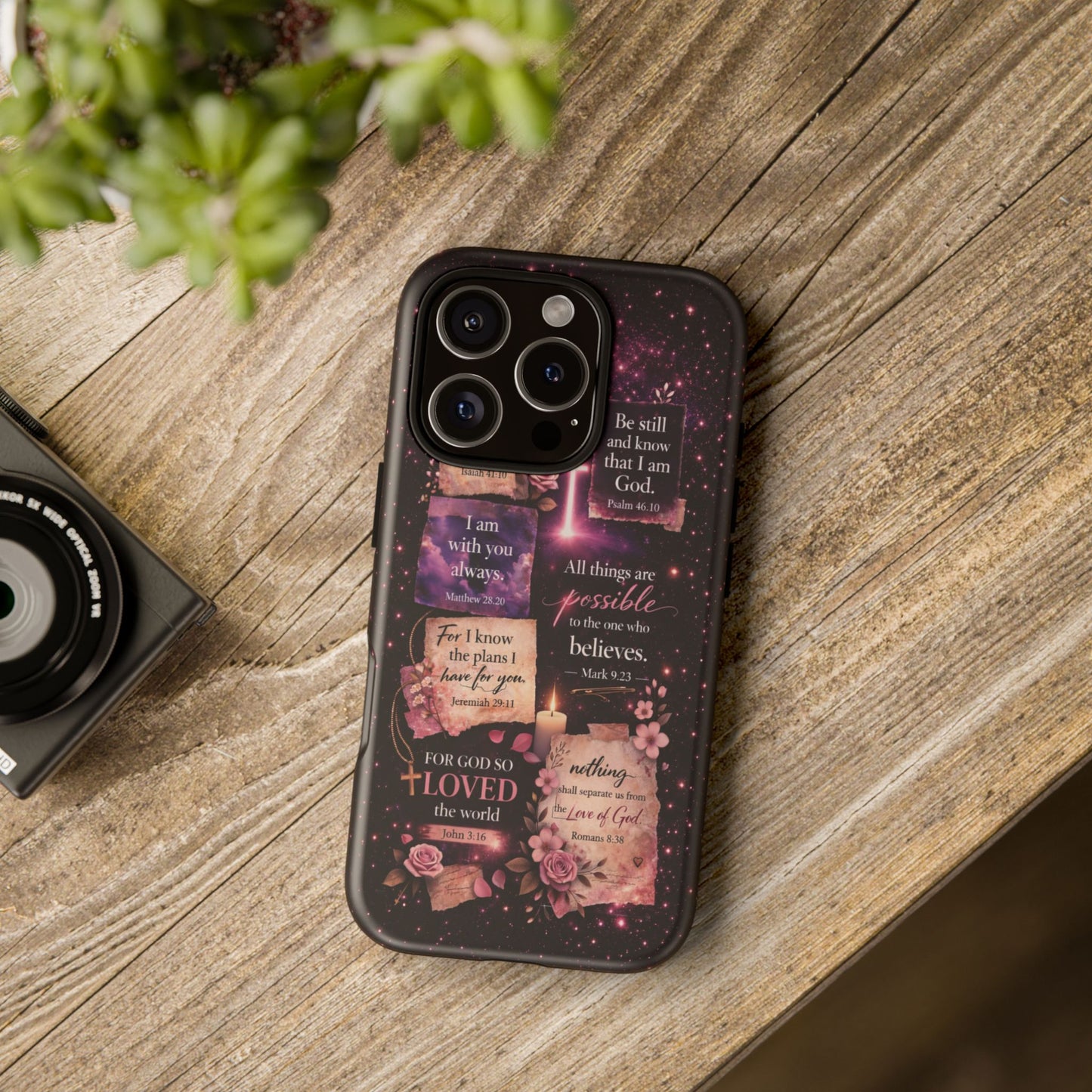 Christian Bible Verse Phone Case Pink Floral Faith Tough Protective Cover Gift