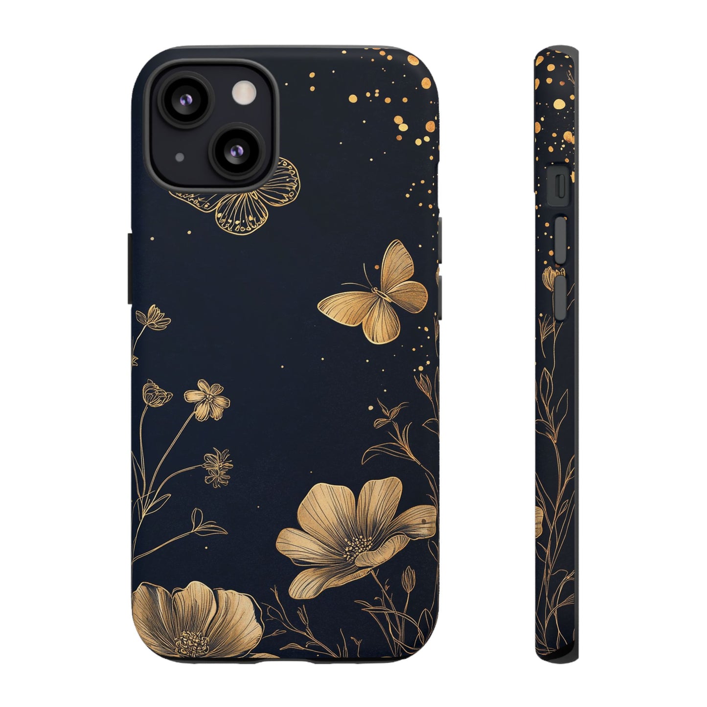 Gold Floral Butterfly Phone Case, Dark Aesthetic Botanical, Elegant Black Luxury iPhone Samsung Cover