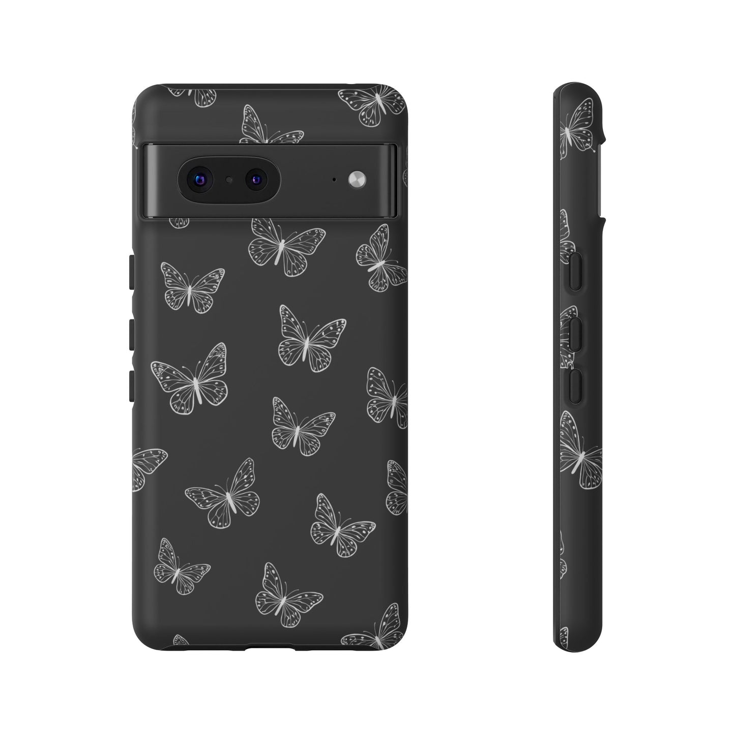 White Butterfly Pattern Phone Case – Dark Aesthetic Monochrome Tough Cover